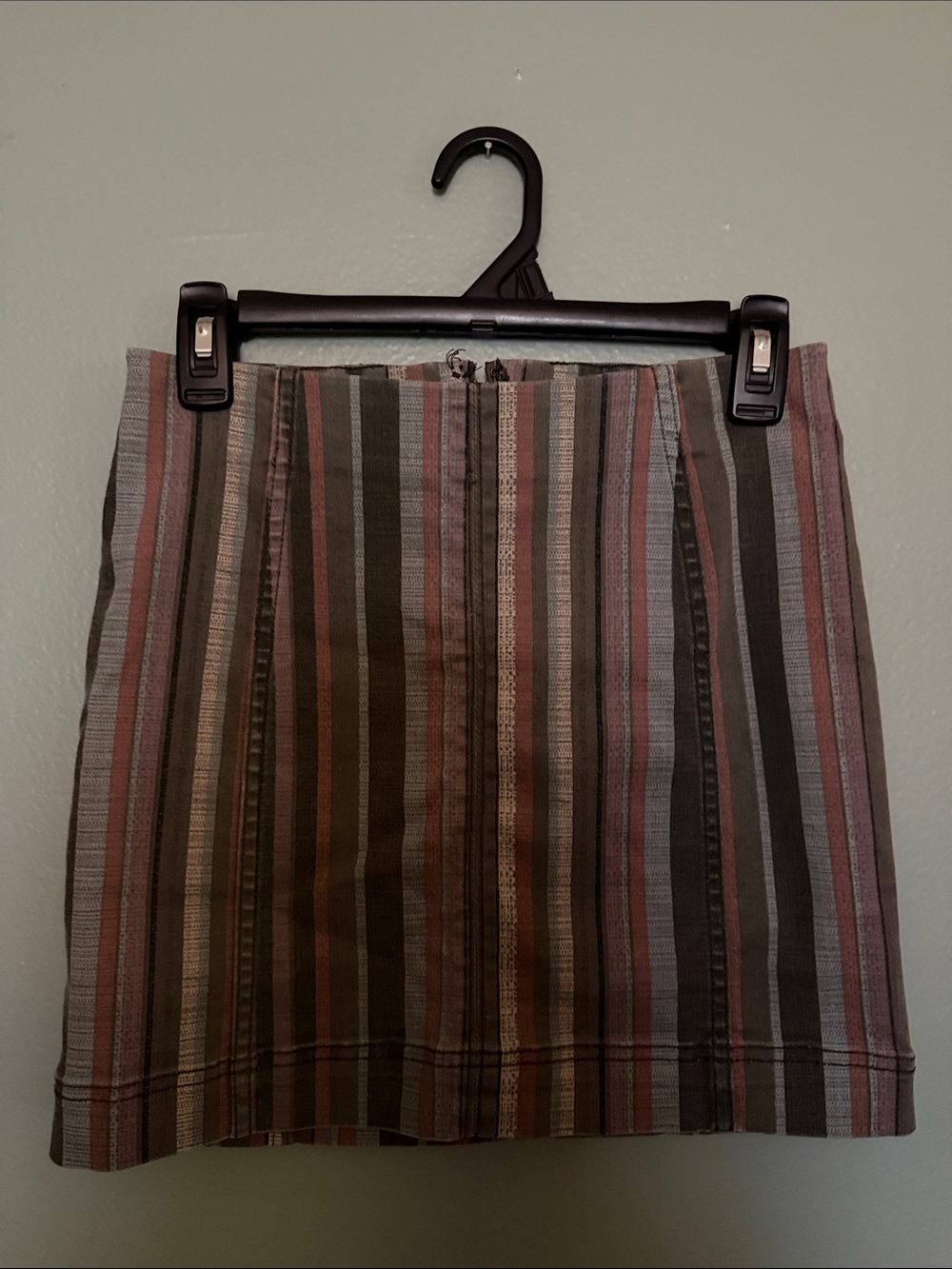 Jolt Striped Mini Skirt in Mauve, Olive, and Gray